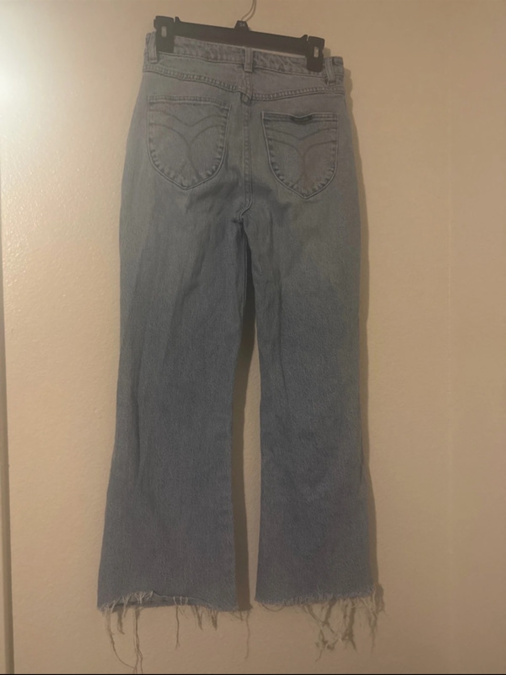 Rollas high rise flare raw hem jeans